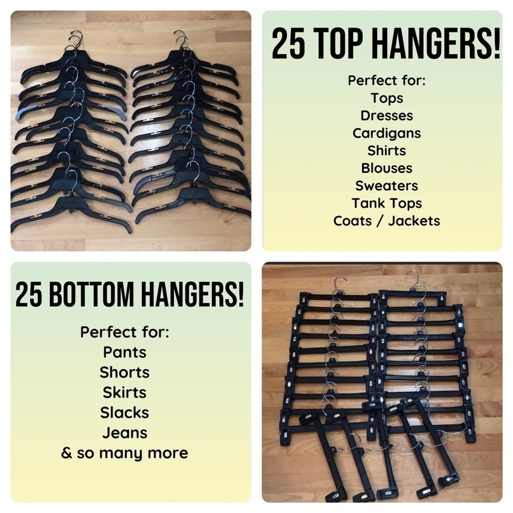 Black Heavy Duty Plastic Top & Bottom Hangers 50pk